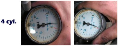 Compression pressure Fiat Cinquecento, before and 1722 km after the addition of ceramizer, fourth cylinder